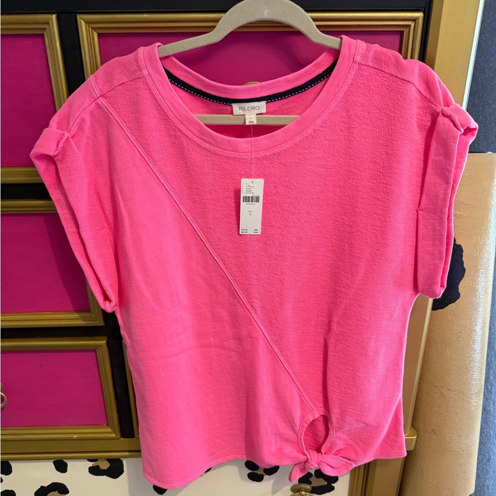 Pilcro Bright Pink Short Sleeve Knot Front Tee